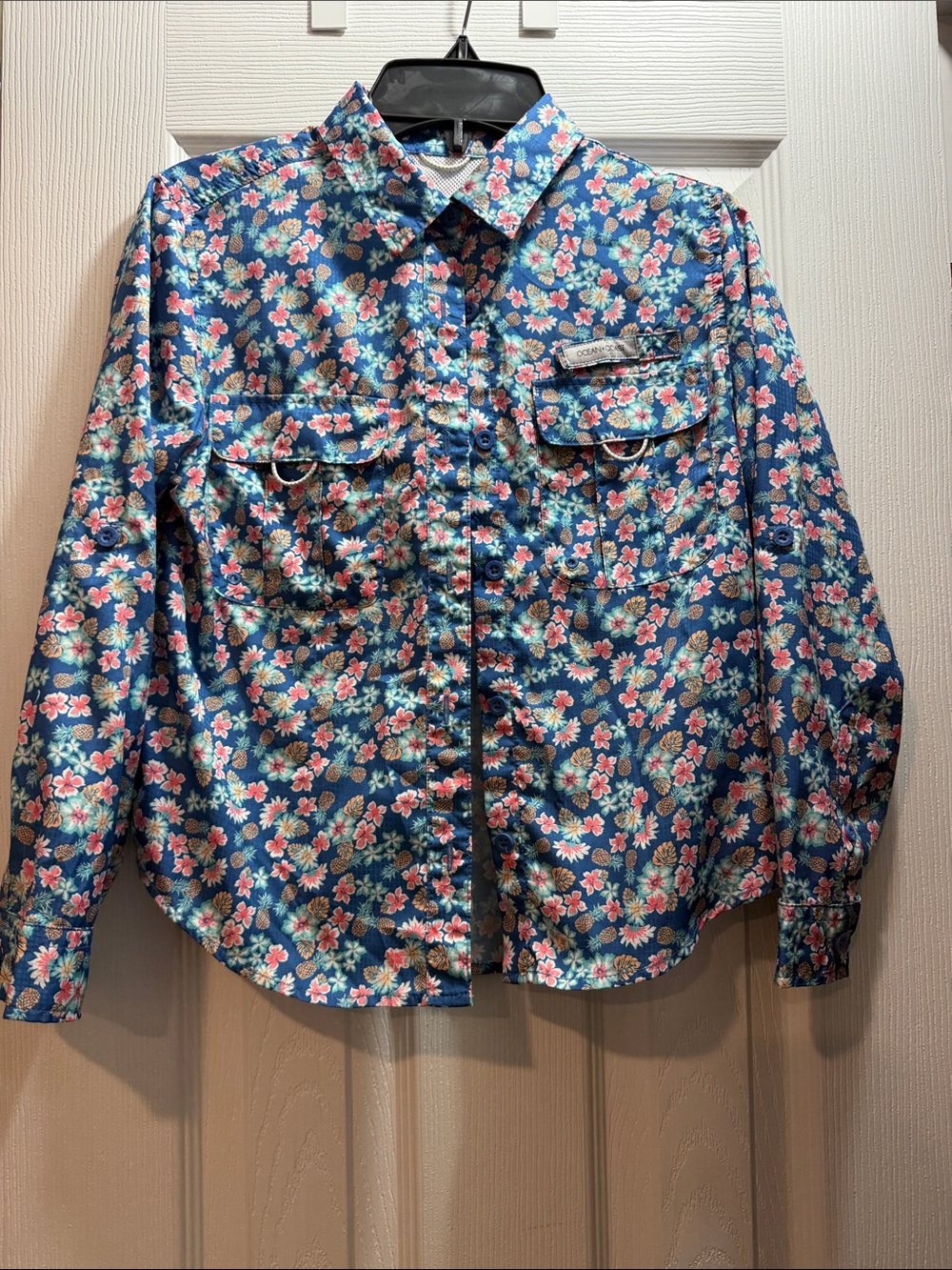Girls Floral Button-Front Shirt by Cherokee - Blue